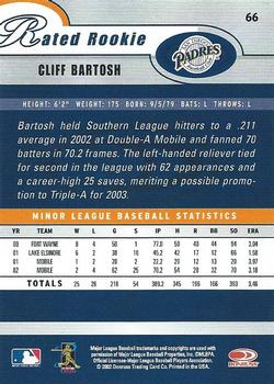 2003 Donruss #66 Cliff Bartosh Back