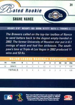 2003 Donruss #31 Shane Nance Back