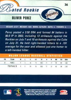 2003 Donruss #36 Oliver Perez Back