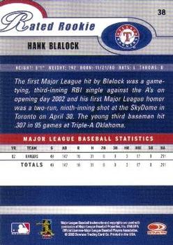 2003 Donruss #38 Hank Blalock Back