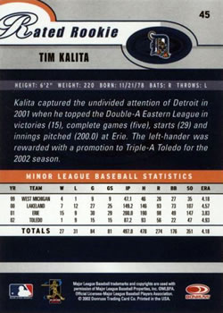 2003 Donruss #45 Tim Kalita Back