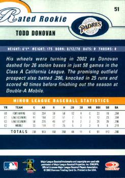 2003 Donruss #51 Todd Donovan Back