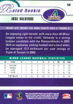 2003 Donruss #58 Jose Valverde Back