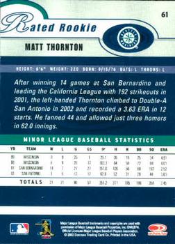 2003 Donruss #61 Matt Thornton Back