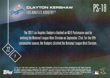 2017 Topps Now Postseason Los Angeles Dodgers #PS-18 Clayton Kershaw Back