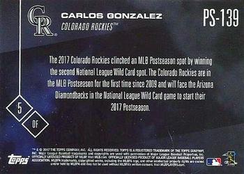2017 Topps Now Postseason Colorado Rockies #PS-139 Carlos Gonzalez Back