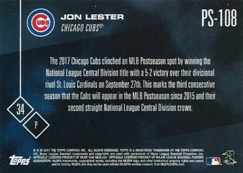 2017 Topps Now Postseason Chicago Cubs #PS-108 Jon Lester Back