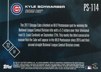 2017 Topps Now Postseason Chicago Cubs #PS-114 Kyle Schwarber Back
