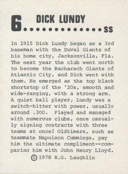 1978 Laughlin Long-Ago Black Stars #6 Dick Lundy Back