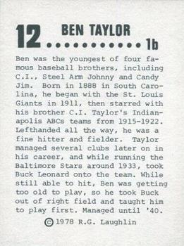 1978 Laughlin Long-Ago Black Stars #12 Ben Taylor Back