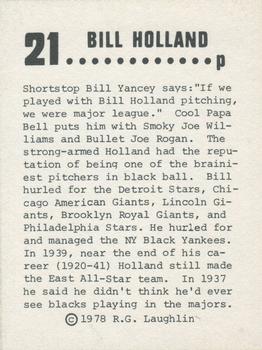 1978 Laughlin Long-Ago Black Stars #21 Bill Holland Back