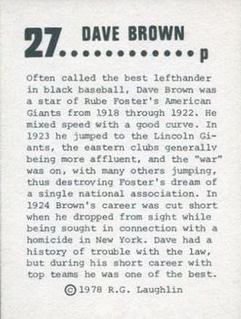 1978 Laughlin Long-Ago Black Stars #27 Dave Brown Back