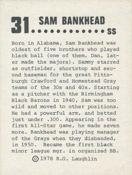 1978 Laughlin Long-Ago Black Stars #31 Sam Bankhead Back