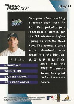 1998 Pinnacle Tampa Bay Devil Rays Team Pinnacle Collector's Edition #19 Paul Sorrento Back