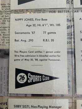 1958 Union Oil Sacramento Solons #NNO Nippy Jones Back