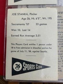 1958 Union Oil Sacramento Solons #NNO Joe Stanka Back