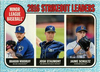 2017 Topps Heritage Minor League - Blue Border #200 Jaime Schultz / Brandon Woodruff / Josh Staumont Front