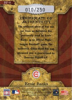 2004 Donruss Throwback Threads - Blast From the Past Material Bat #BP-8 Ernie Banks Back