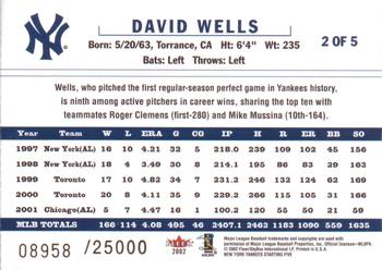 2002 Fleer Utz New York Yankees Starting Five #2 David Wells Back