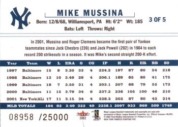2002 Fleer Utz New York Yankees Starting Five #3 Mike Mussina Back
