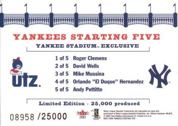 2002 Fleer Utz New York Yankees Starting Five #NNO Utz Promotion Card Back