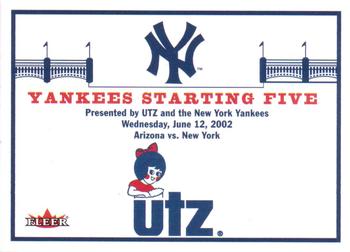 2002 Fleer Utz New York Yankees Starting Five #NNO Utz Promotion Card Front