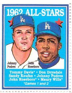 1992 Trak Auto Los Angeles Dodgers All-Star Stamps #NNO 1962 All-Stars Front