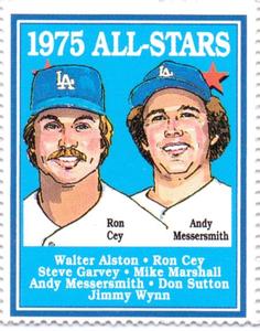 1992 Trak Auto Los Angeles Dodgers All-Star Stamps #NNO 1975 All-Stars Front