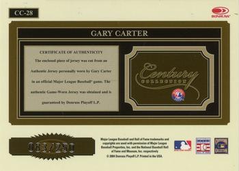 2004 Donruss Throwback Threads - Century Collection Material #CC-28 Gary Carter Back