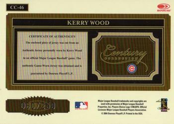 2004 Donruss Throwback Threads - Century Collection Material #CC-46 Kerry Wood Back