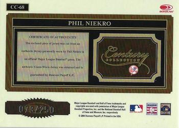 2004 Donruss Throwback Threads - Century Collection Material #CC-68 Phil Niekro Back