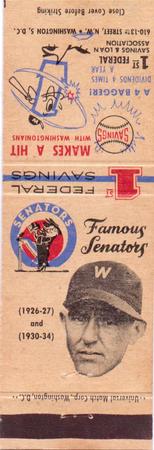 1960 Universal Match Famous Washington Senators #NNO Alvin Crowder Front