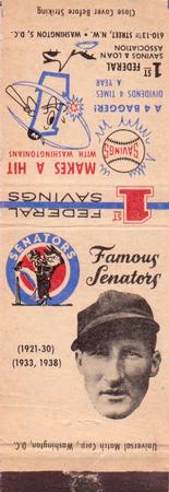 1960 Universal Match Famous Washington Senators #NNO Goose Goslin Front