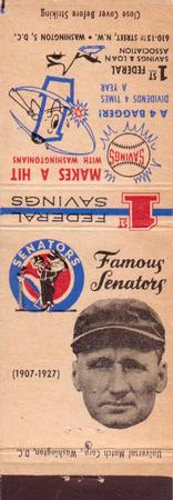 1960 Universal Match Famous Washington Senators #NNO Walter Johnson Front