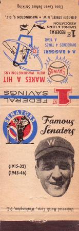 1960 Universal Match Famous Washington Senators #NNO Joe Judge Front
