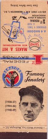 1960 Universal Match Famous Washington Senators #NNO Joe Kuhel Front