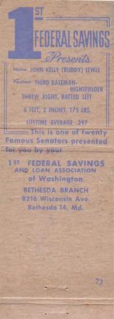 1960 Universal Match Famous Washington Senators #NNO Buddy Lewis Back
