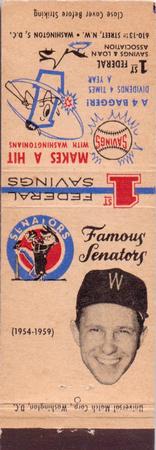 1960 Universal Match Famous Washington Senators #NNO Roy Sievers Front