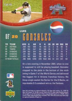 2002 Upper Deck Pepsi Arizona Diamondbacks #1 Luis Gonzalez Back