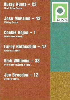 1995 Publix Florida Marlins #NNO Rusty Kuntz / Jose Morales / Cookie Rojas / Larry Rothschild / Rick Williams / Joe Breeden Back