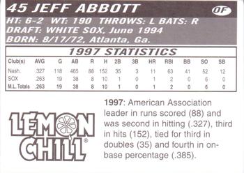 1998 Lemon Chill Chicago White Sox #NNO Jeff Abbott Back