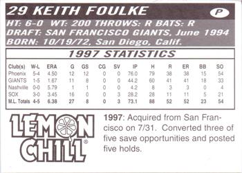 1998 Lemon Chill Chicago White Sox #NNO Keith Foulke Back