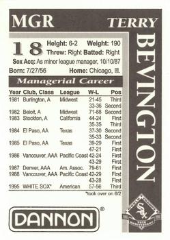 1996 Dannon Chicago White Sox #NNO Terry Bevington Back