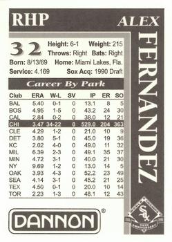 1996 Dannon Chicago White Sox #NNO Alex Fernandez Back