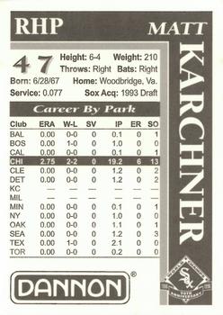 1996 Dannon Chicago White Sox #NNO Matt Karchner Back