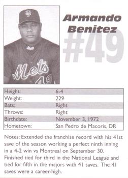 2001 Palm Beach Post New York Mets #NNO Armando Benitez Back