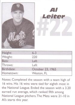 2001 Palm Beach Post New York Mets #NNO Al Leiter Back