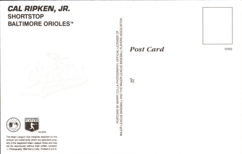 1993 Barry Colla Postcards - Prototypes #10793 Cal Ripken, Jr. Back