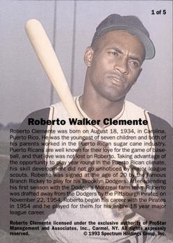 1993 Spectrum All-Time Greats Roberto Clemente #1 Roberto Clemente Back