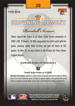 2003 Donruss Diamond Kings #28 Randall Simon Back